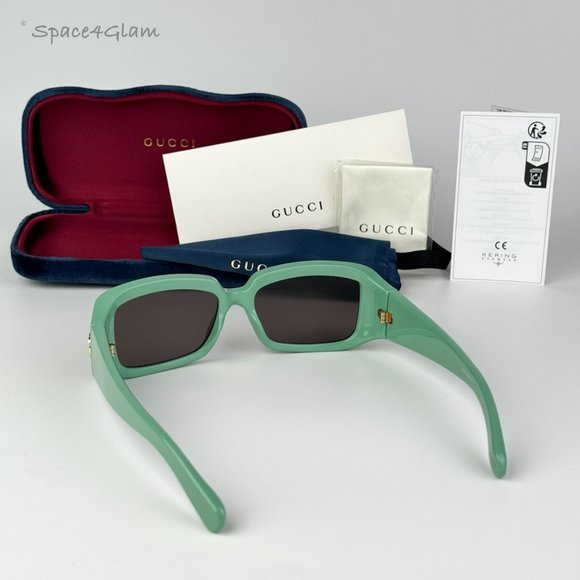BRAND NEW Gucci GG1403S 004 Sage Green Gray Unisex Rectangle Sunglasses - Picture 5 of 9